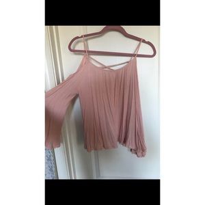 Pink cold shoulder top